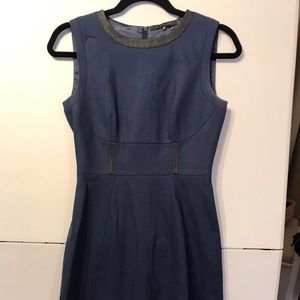 Elie Tahari Navy Wool Dress w/ Leather Trim NWOT